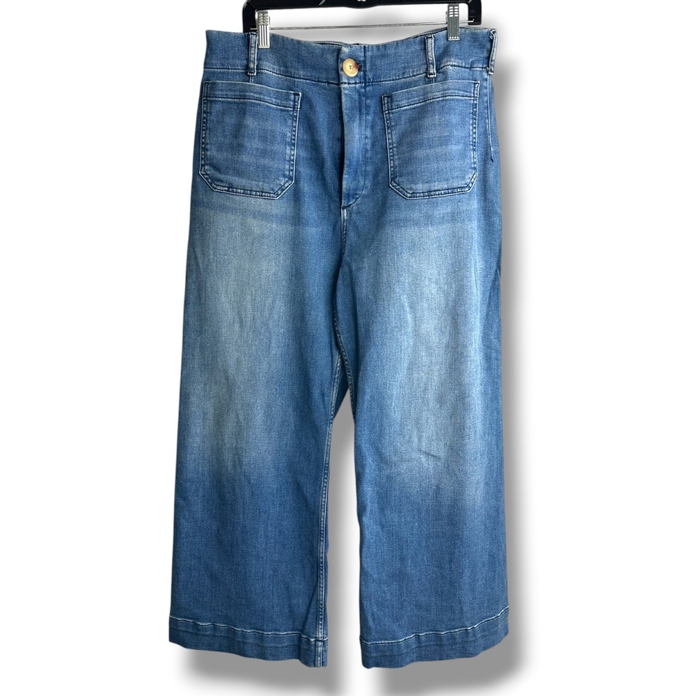 Maeve Colette Wide Leg Jeans Women 32 Blue High Rise Patch Pocket Cropped Denim